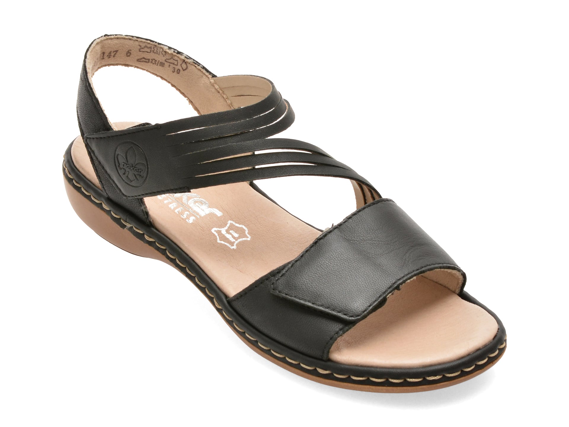 Sandale RIEKER negre, 65964, din piele naturala