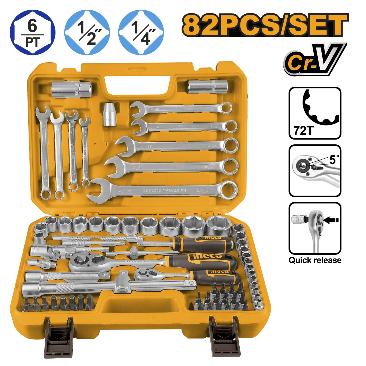Trusa Chei Tubulare 1/2 1/4 cu 82 de Piese INGCO HKTS42802