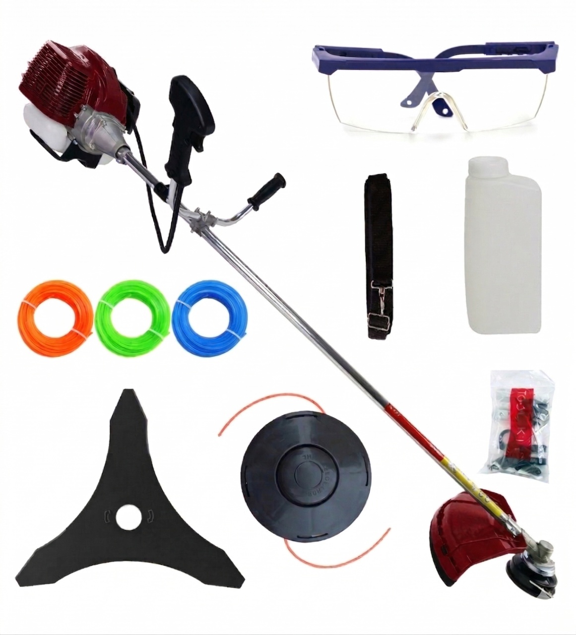 *MEGA* Motocoasa 8.5cp motor benzina 2T timpi, 58cc, 12.000rpm, 7 stele, 10 accesorii incluse, Easy Start, CAMPION PREFESIONAL C