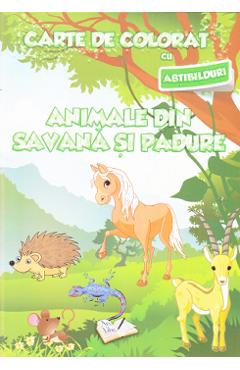 Animale din savana si padure - Carte de colorat cu abtibilduri